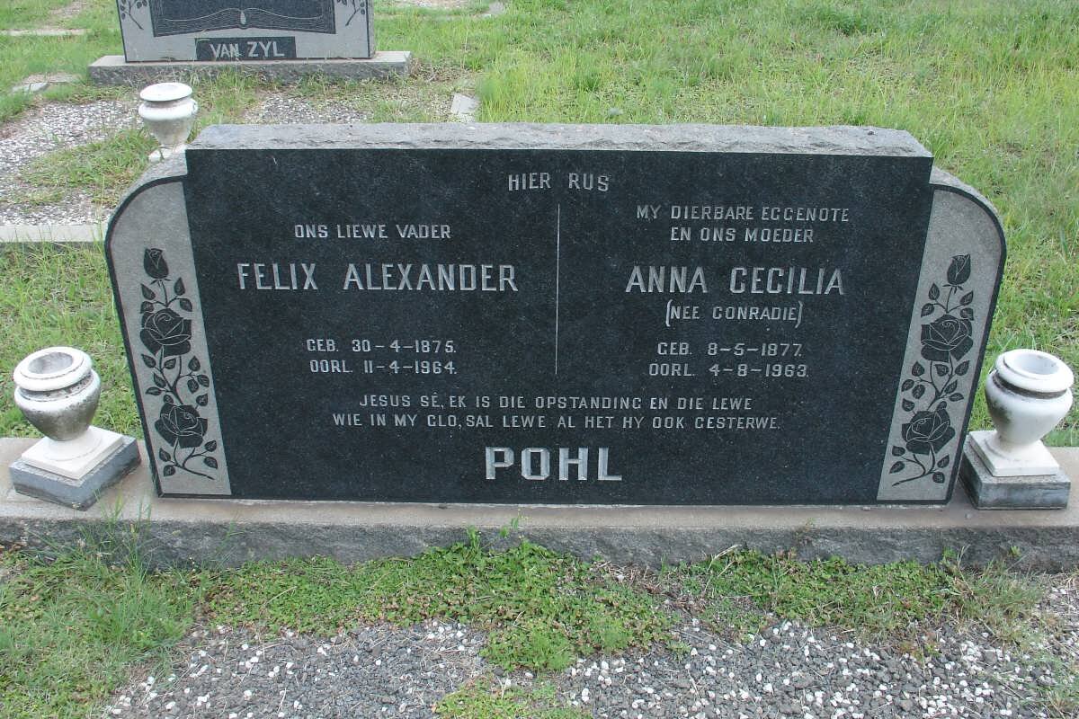 POHL Felix Alexander 1875-1964 &amp; Anna Cecilia CONRADIE 1877-1963