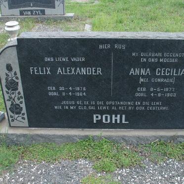 POHL Felix Alexander 1875-1964 &amp; Anna Cecilia CONRADIE 1877-1963