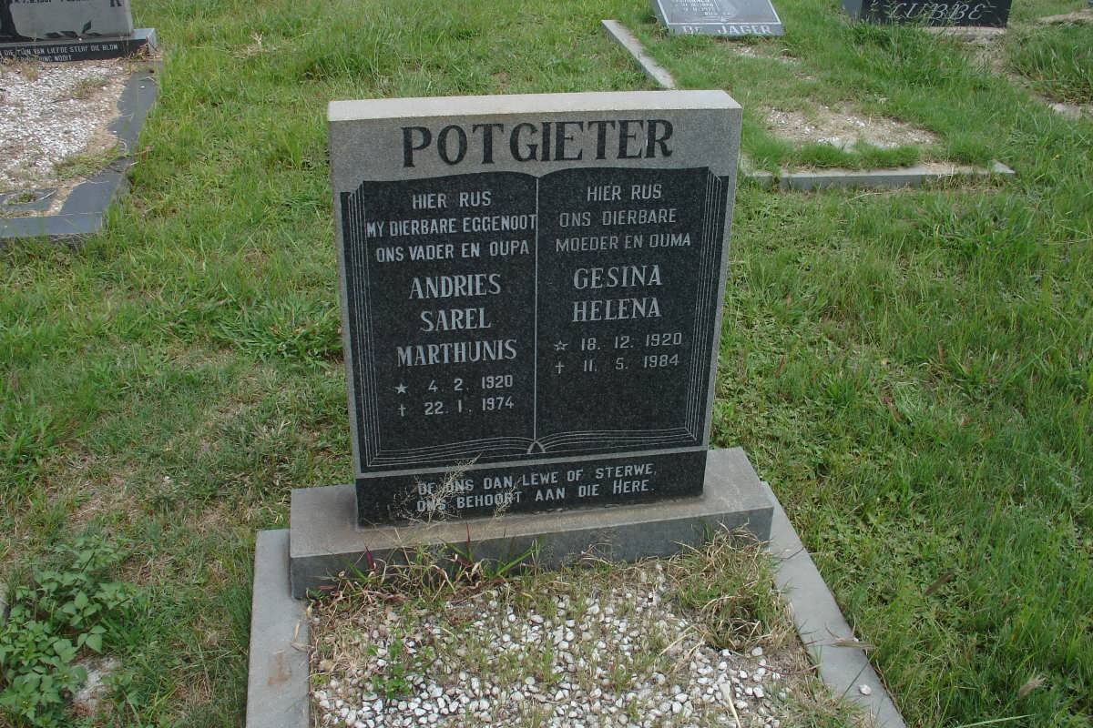 POTGIETER Andries Marthunis 1920-1974 &amp; Gesina Helena 1920-1984