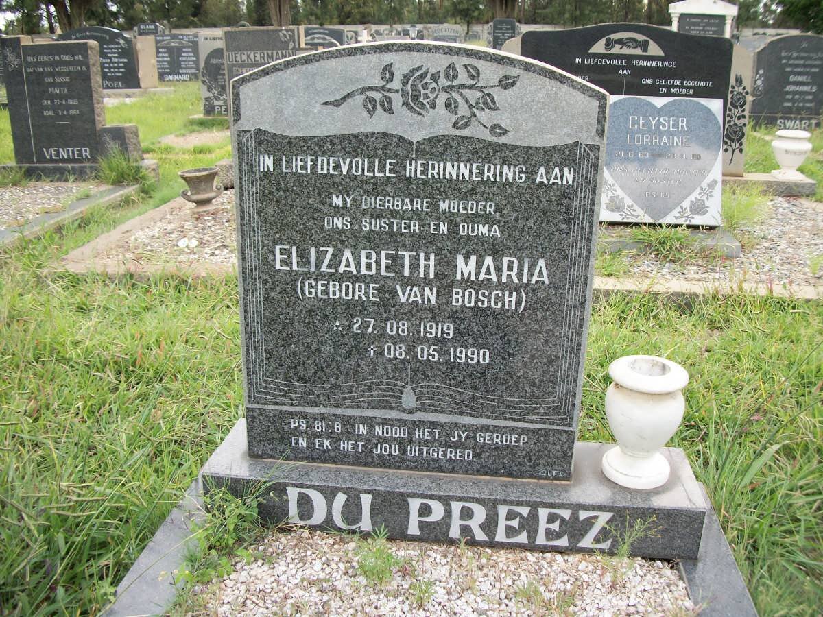 PREEZ Elizabeth Maria, du nee VAN BOSCH 1919-1990