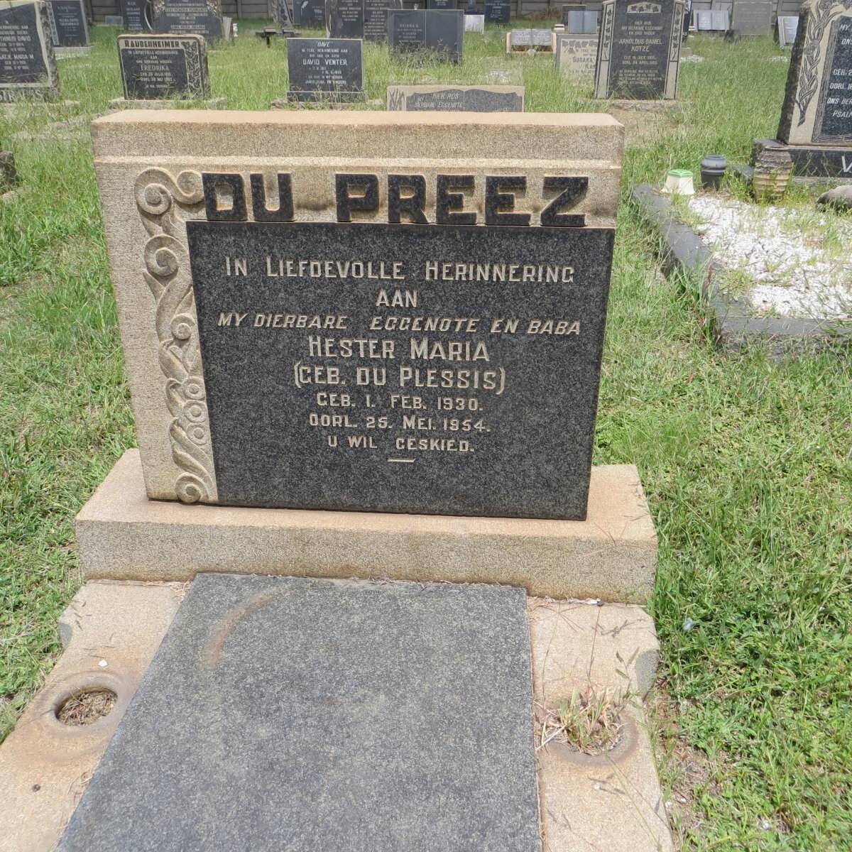 PREEZ Hester Maria, du nee DU PLESSIS 1930-1954