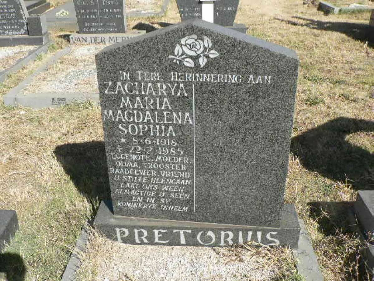 PRETORIUS Zacharya Maria Magdalena Sophia 1918-1985