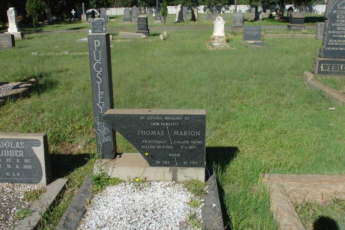 PUGSLEY Thomas -1921 &amp; Marion -1971