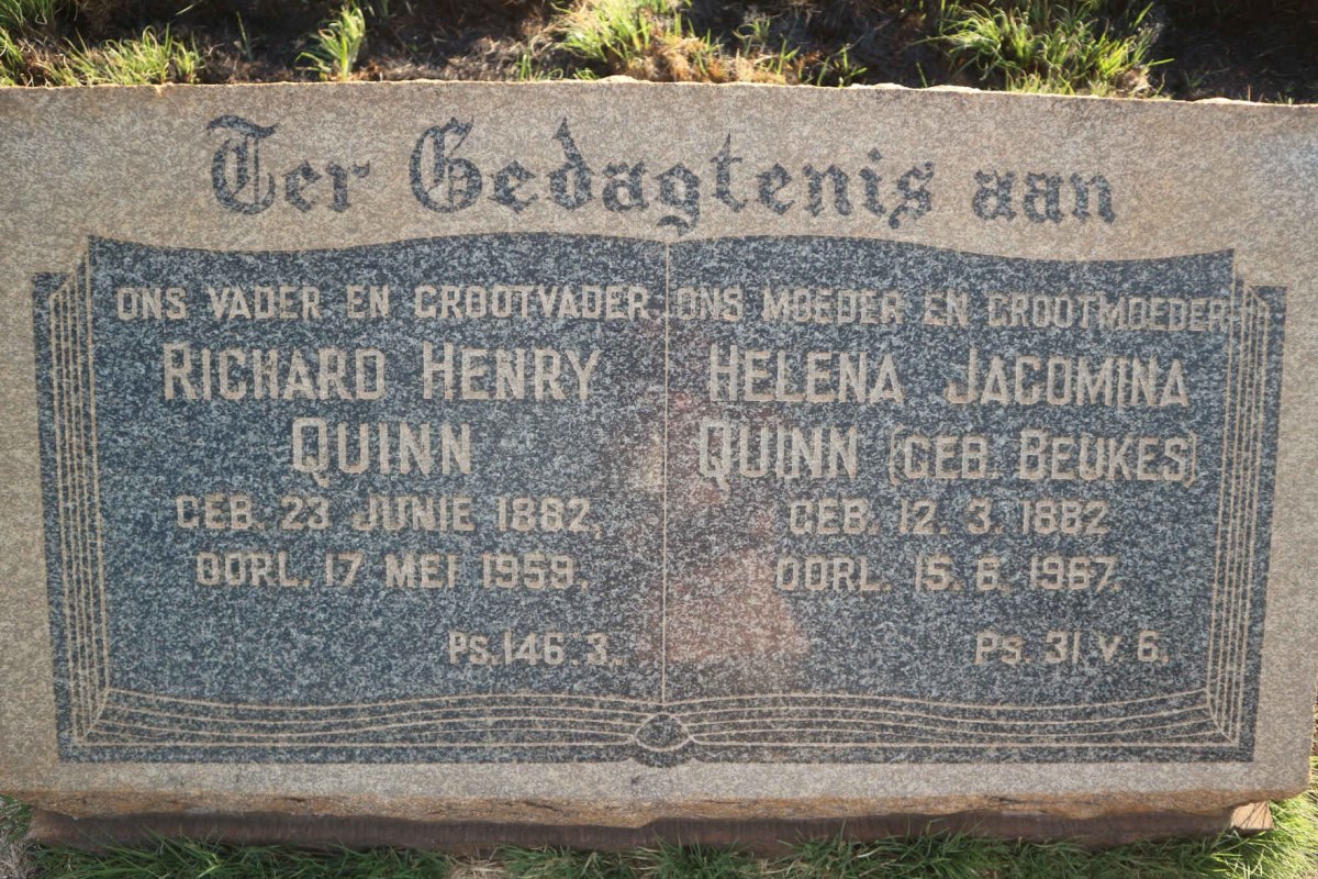 QUINN Richard Henry 1882-1959 &amp; Helena Jacomina BEUKES 1882-1967