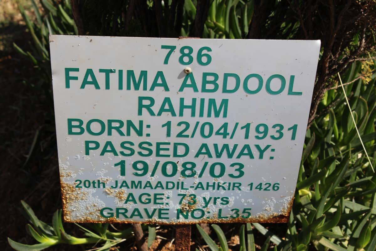 RAHIM Fatima Abdool 1931-2003