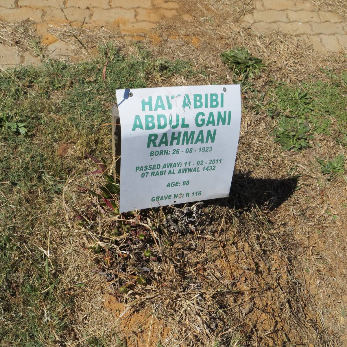 RAHMAN Hawabibi Abdul Gani 1923-2011