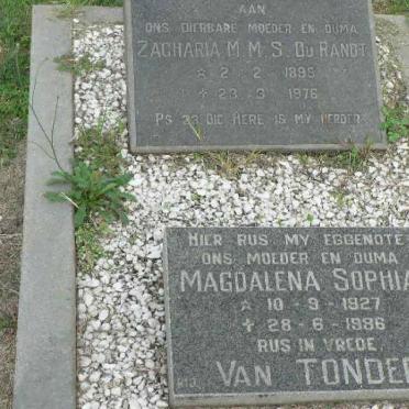 RANDT Zacharia M.M.S., du 1898-1976 :: VAN TONDER Magdalena Sophia 1927-1986