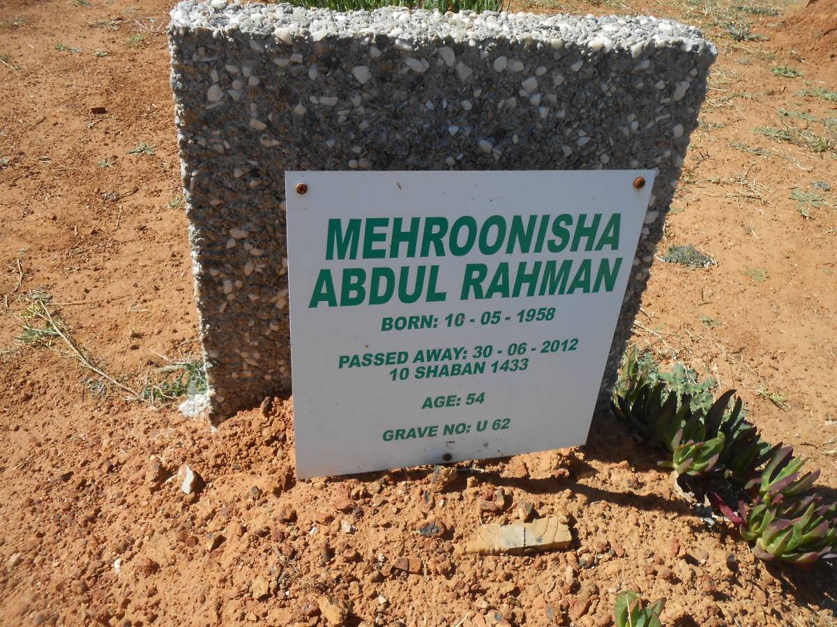 RAHMAN Mehroonisha Abdul 1958-2012