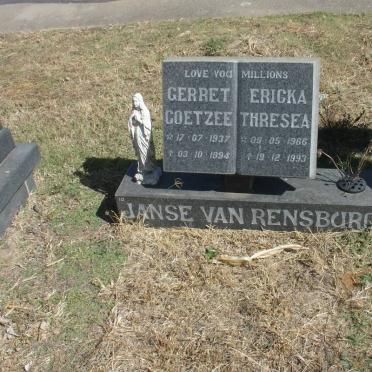 RENSBURG Gerret Coetzee, Janse van 1937-1994 &amp; Ericka Thresea 1966-1993