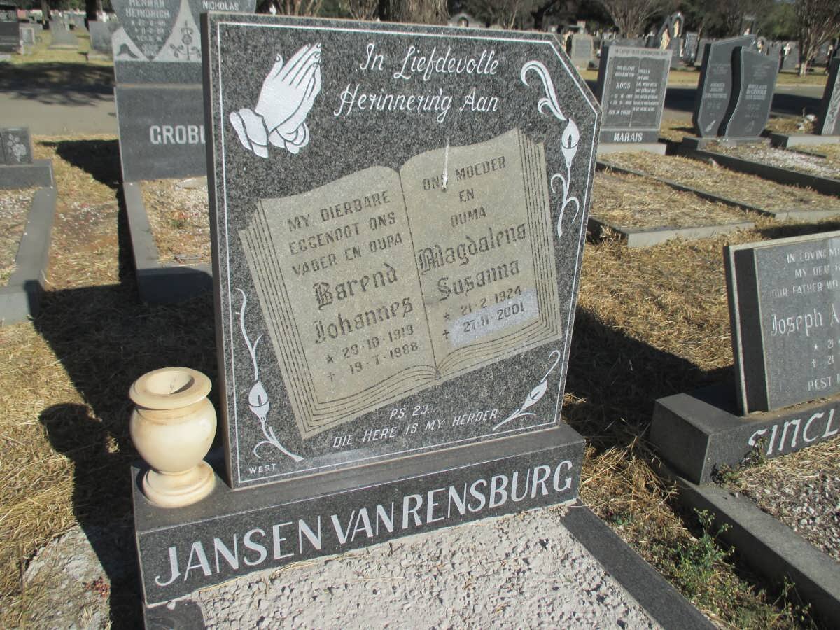 RENSBURG Barend Johannes, Janse van 1919-1988 &amp; Magdalena Susanna 1924-2001
