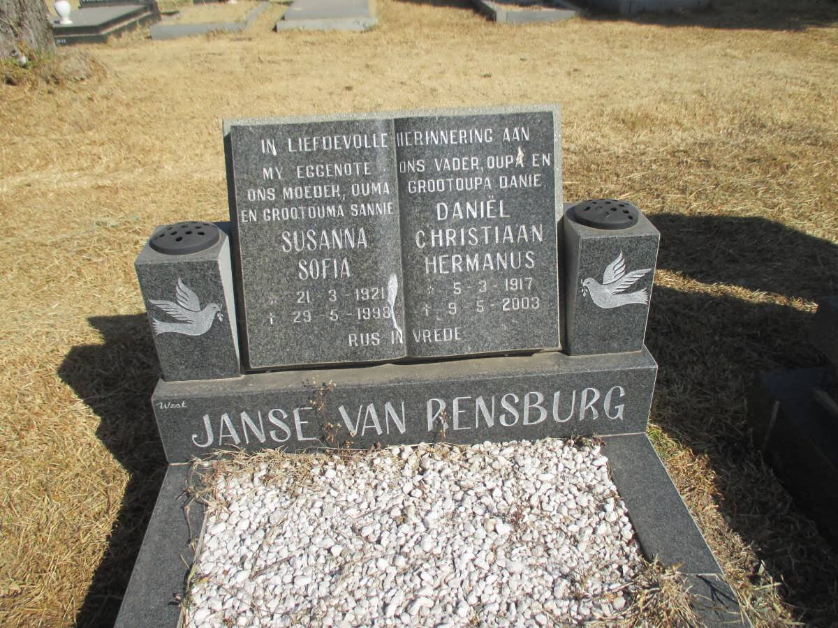RENSBURG Daniel Christiaan Hermanus, Janse van 1917-2003 &amp; Susanna Sofia 1921-1998
