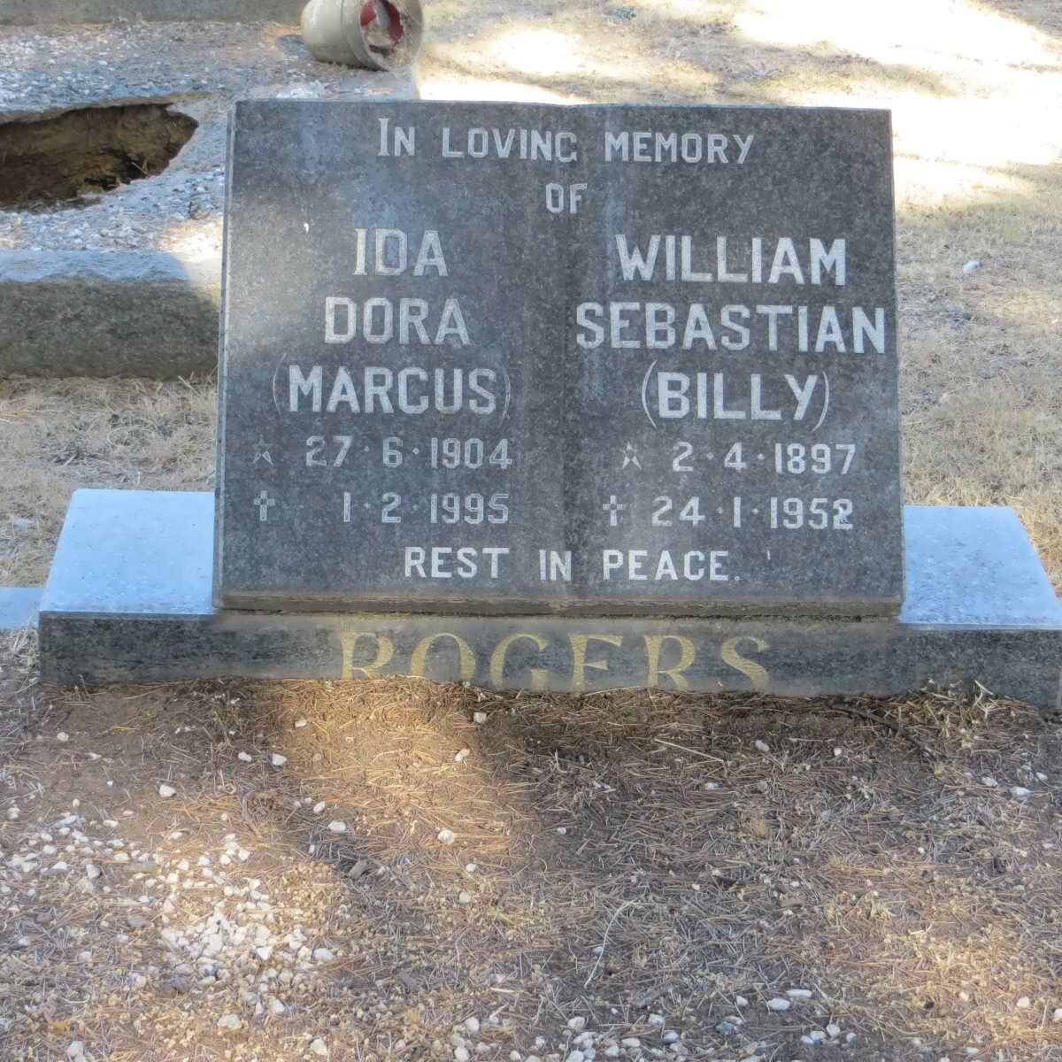ROGERS William Sebastian 1897-1952 &amp; Ida Dora MARCUS 1904-1995