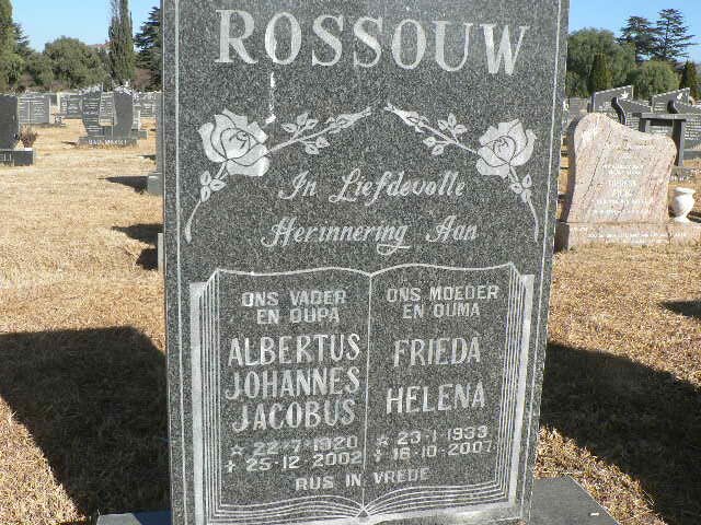 ROSSOUW Albertus Johannes Jacobus 1920-2002 &amp; Frieda Helena 1933-2007