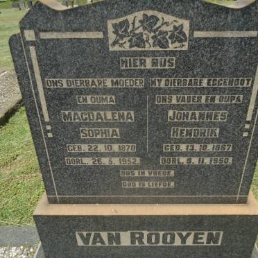 ROOYEN Johannes Hendrik, van 1867-1950 &amp; Magdalena Sophia 1870-1952