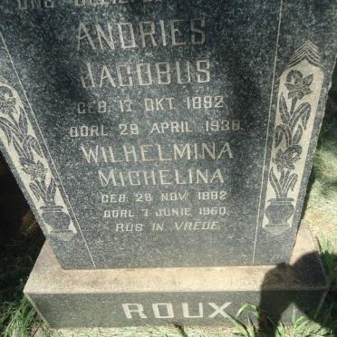 ROUX Andries Jacobus 1892-1938 &amp; Wilhelmina Michelina 1892-1960