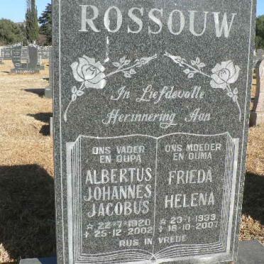 ROSSOUW Albertus Johannes Jacobus 1920-2002 &amp; Frieda Helena 1933-2007