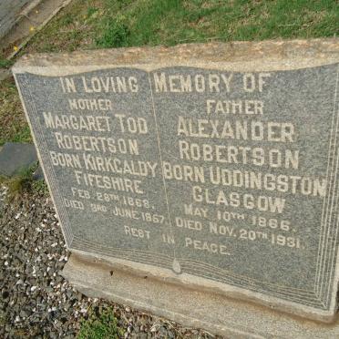 ROBERTSON Alexander 1866-1931 &amp; Margaret Tod 1868-1967