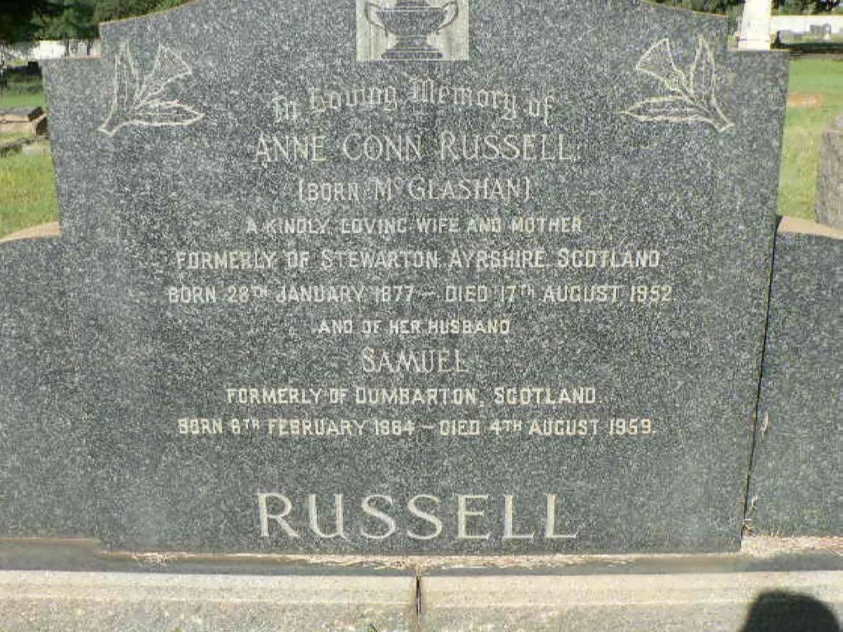 RUSSELL Samuel 1864-1959 &amp; Anne Conn McGLASHAN 1877-1952