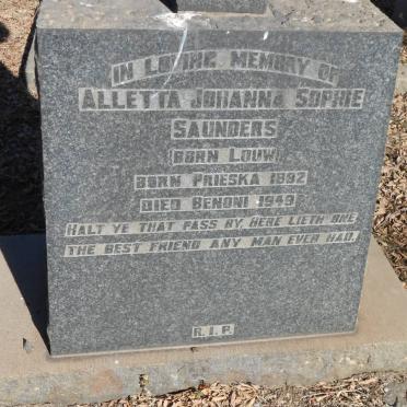 SAUNDERS Aletta Johanna Sophie nee LOUW 1892-1949
