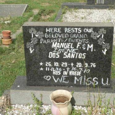 SANTOS Manuel F., dos 1929-1976 &amp; M. Irene 1936-2010
