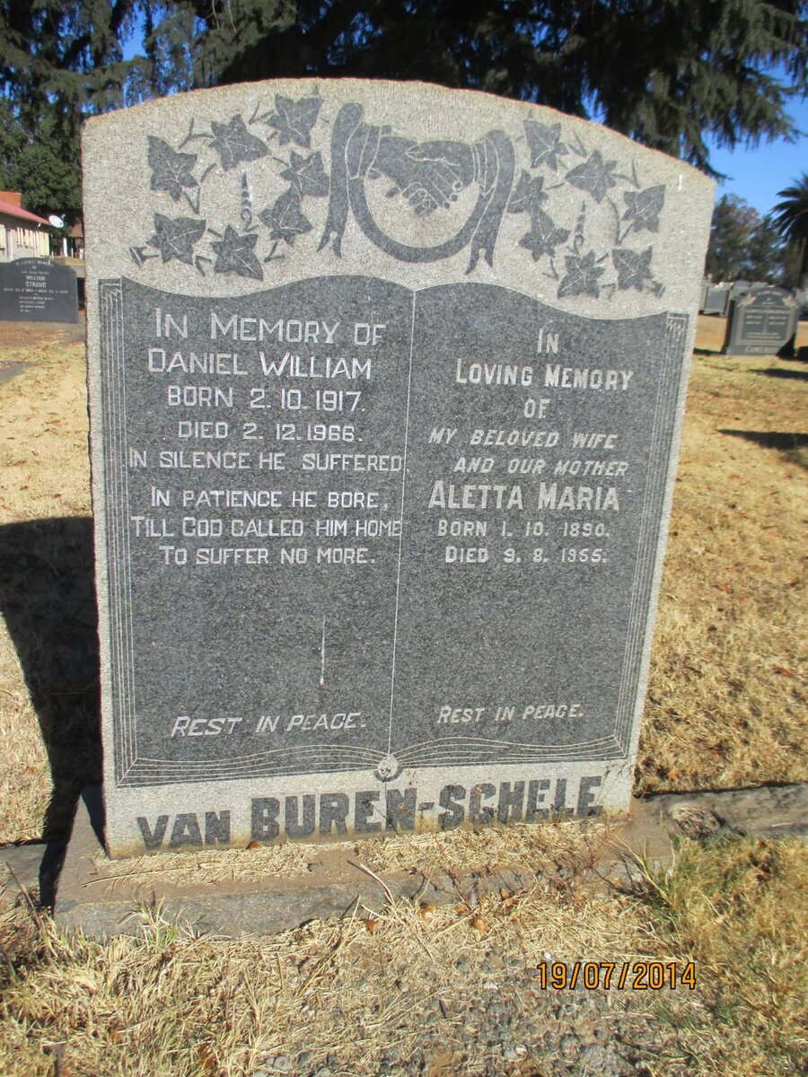 SCHELE Daniel William, van 1917-1966, Buren &amp; Aletta Maria 1890-1955