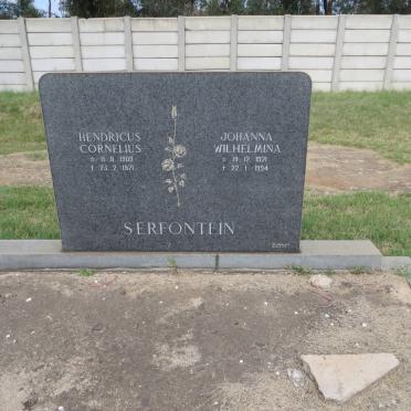 SERFONTEIN Hendricus Cornelius 1909-1971 &amp; Johanna Wilhelmina 1921-1994