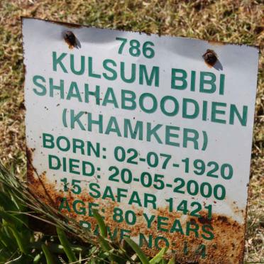SHAHABOODIEN Kulsum Bibi 1920-2000