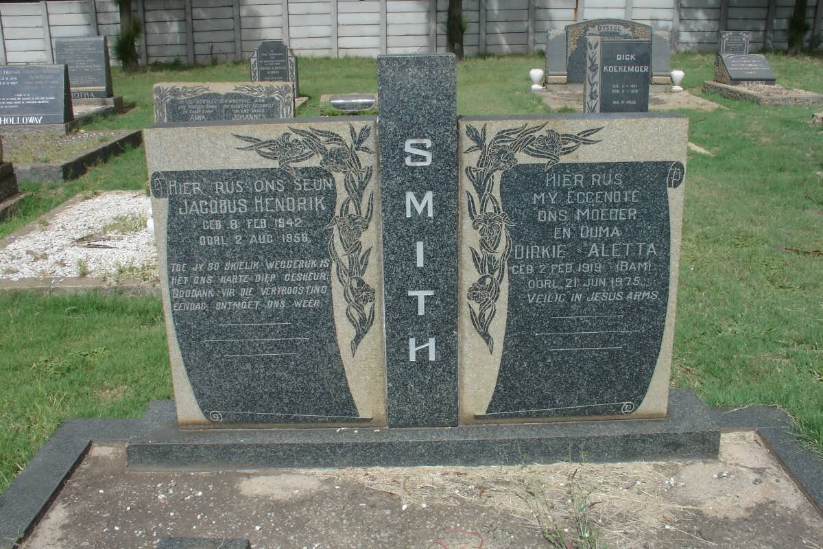 SMITH Dirkie Aletta nee BAM 1919-1975 :: SMITH Jacobus Hendrik 1942-1958