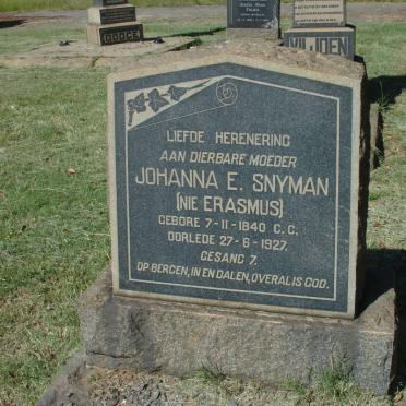 SNYMAN Johanna E. nee ERASMUS 1840-1927