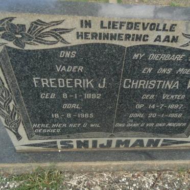 SNIJMAN Frederik J. 1892-1965 &amp; Christina W.H. VENTER 1897-1958