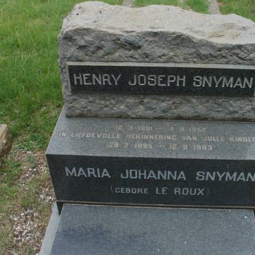 SNYMAN Henry Joseph 1891-1952 &amp; Maria Johanna LE ROUX 1895-1983