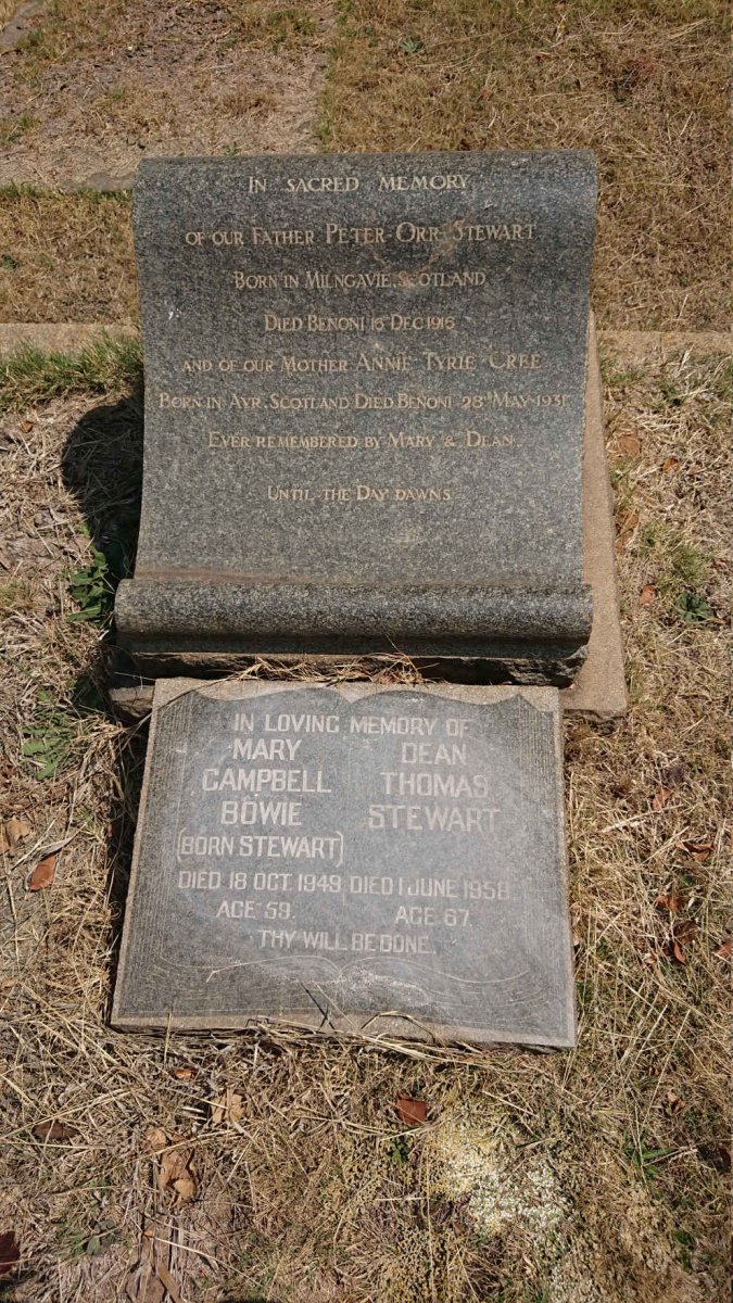 STEWART Peter Orr -1916 &amp; Annie Tyrie Cree -1931 :: BOWIE Mary Campbell nee STEWART -1949 :: STEWART Dean Thomas -1958