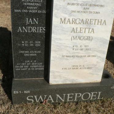 SWANEPOEL Jan Andries 1928-2002 &amp; Margaretha Aletta 1921-2011