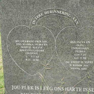 SWANEPOEL Christiaan Petrus 1927-1999 &amp; Aletta Johanna CILLIERS 1932-1996