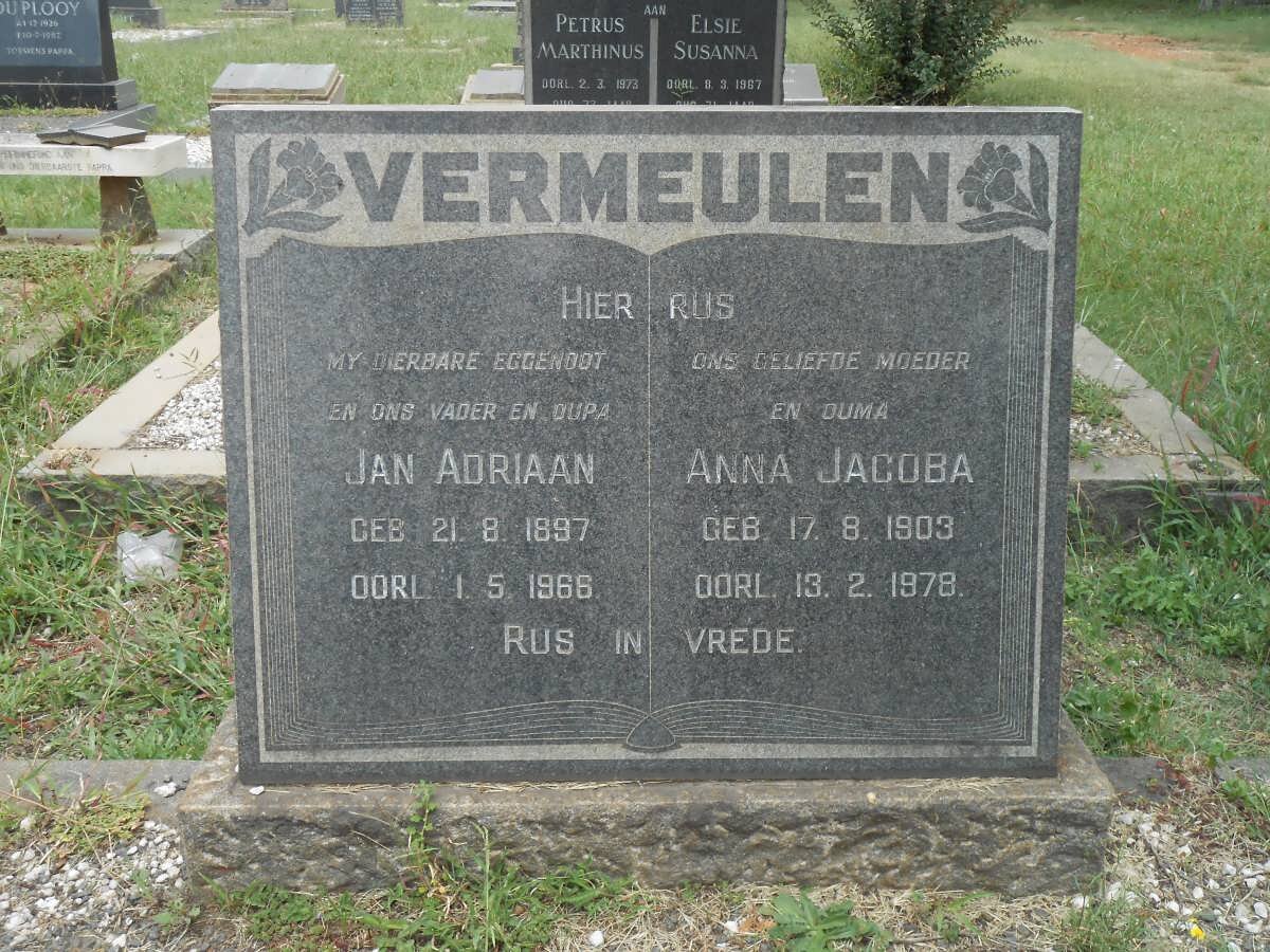 VERMEULEN Jan Adriaan 1897-1966 &amp; Anna Jacoba 1903-1978