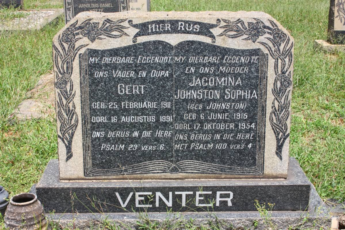 VENTER Gert 1911-1991 &amp; Jacomina Johnston Sophia JOHNSTON 1915-1954