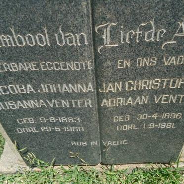 VENTER Jan Christoffel Adriaan 1896-1961 &amp; Jacoba Johanna Susanna 1883-1960