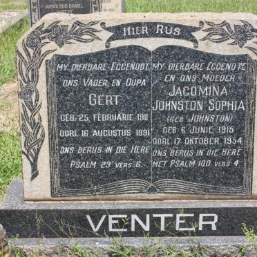 VENTER Gert 1911-1991 &amp; Jacomina Johnston Sophia JOHNSTON 1915-1954