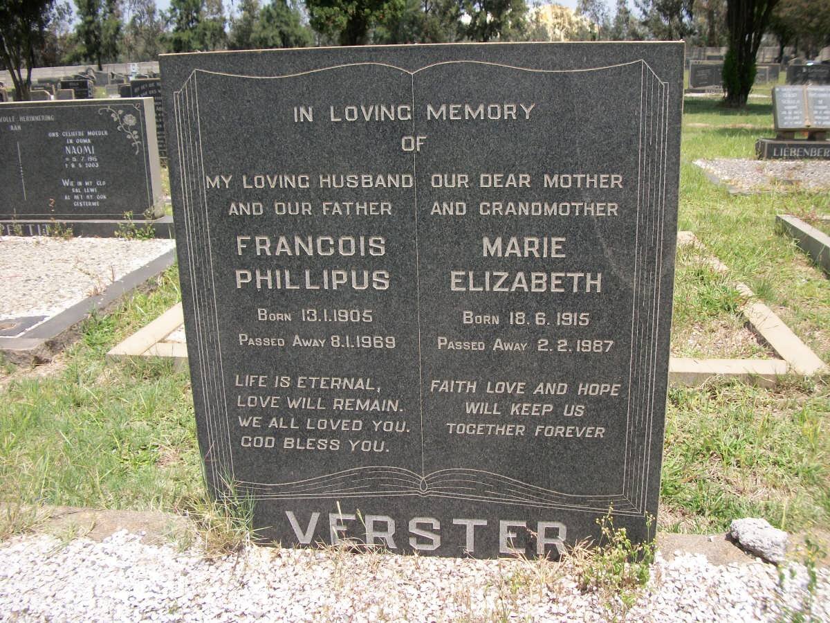 VERSTER Francois Phillipus 1905-1969 &amp; Marie Elizabeth 1915-1987