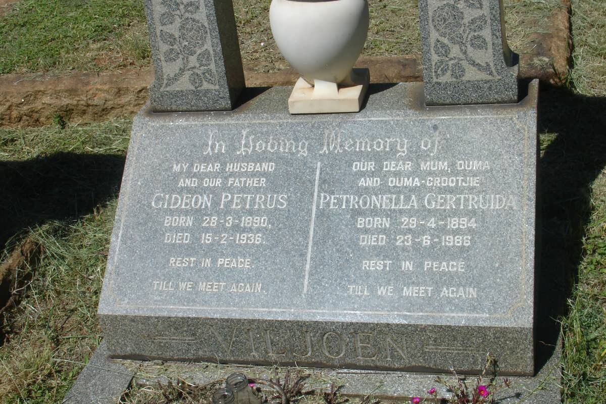 VILJOEN Gideon Petrus 1890-1936 &amp; Petronella Gertruida 1894-1986