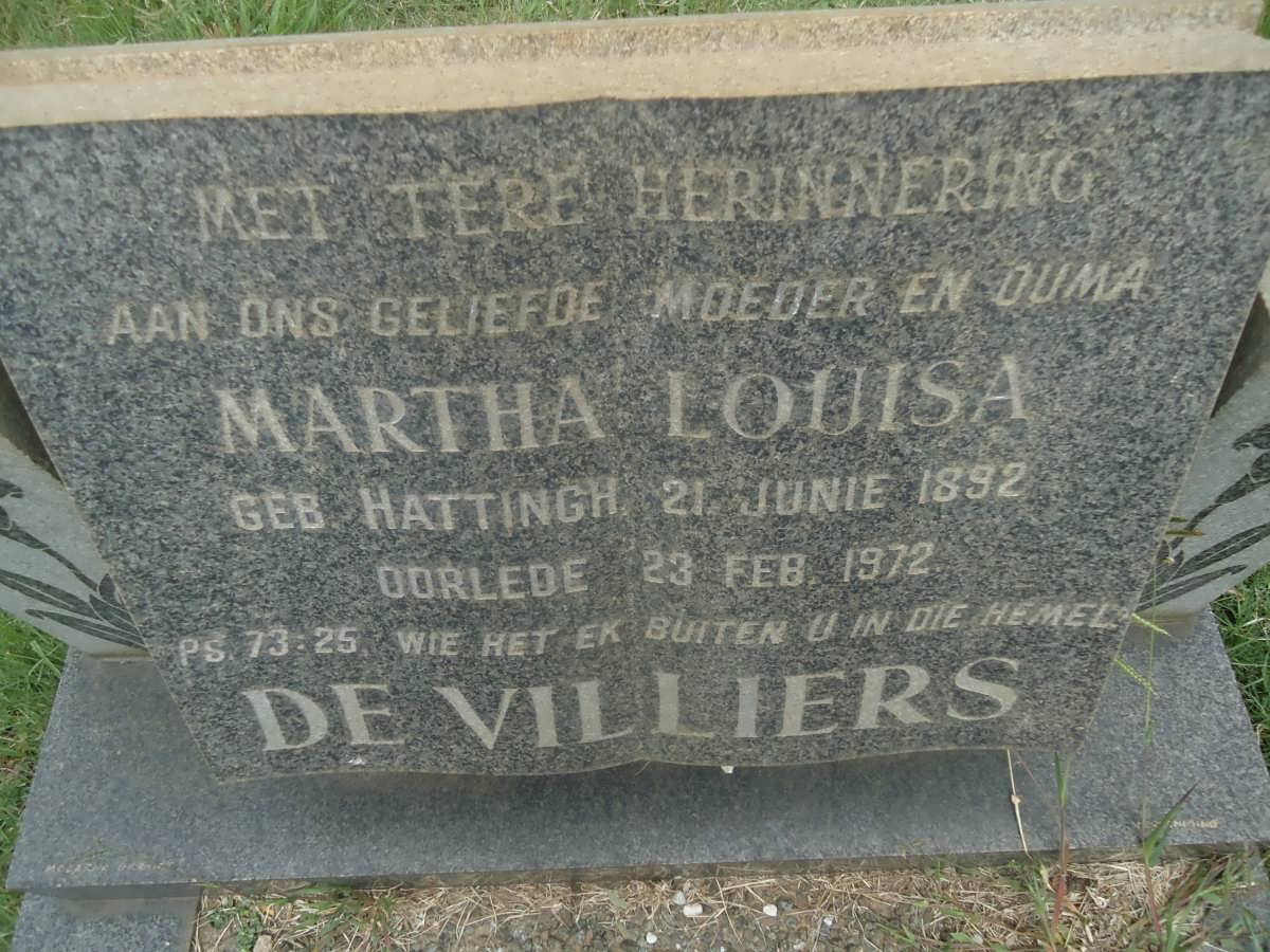 VILLIERS Martha Louisa, de nee HATTINGH 1892-1972