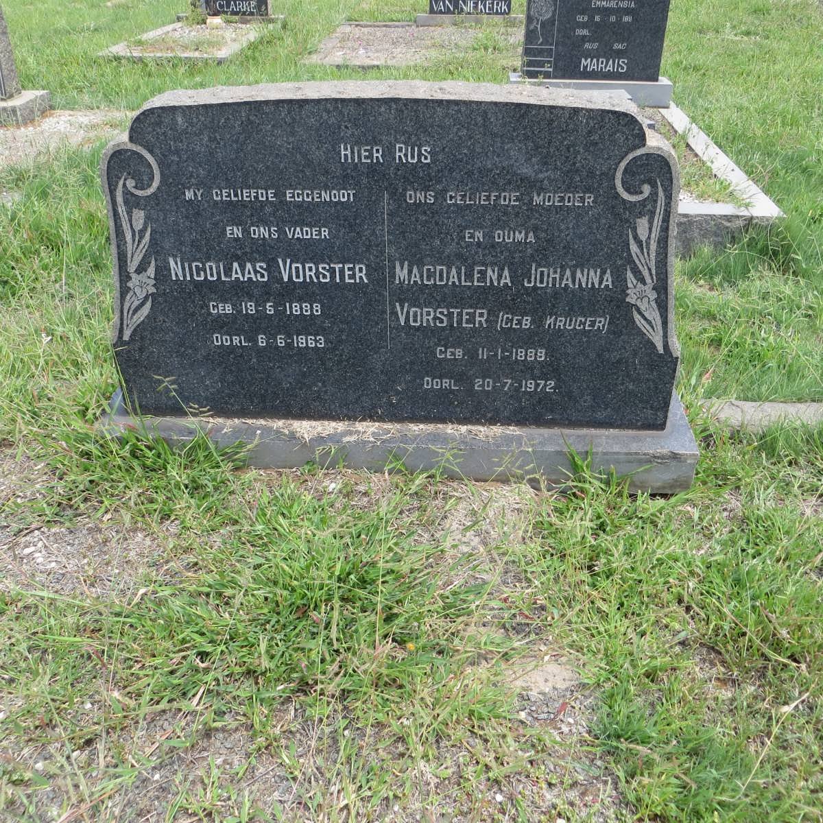 VORSTER Nicolaas 1888-1963 &amp; Magdalena Johanna KRUGER 1888-1972