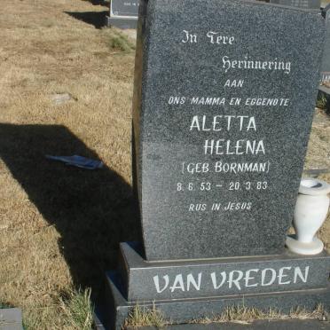 VREDEN Aletta Helena nee Bornman, van 1953-1983