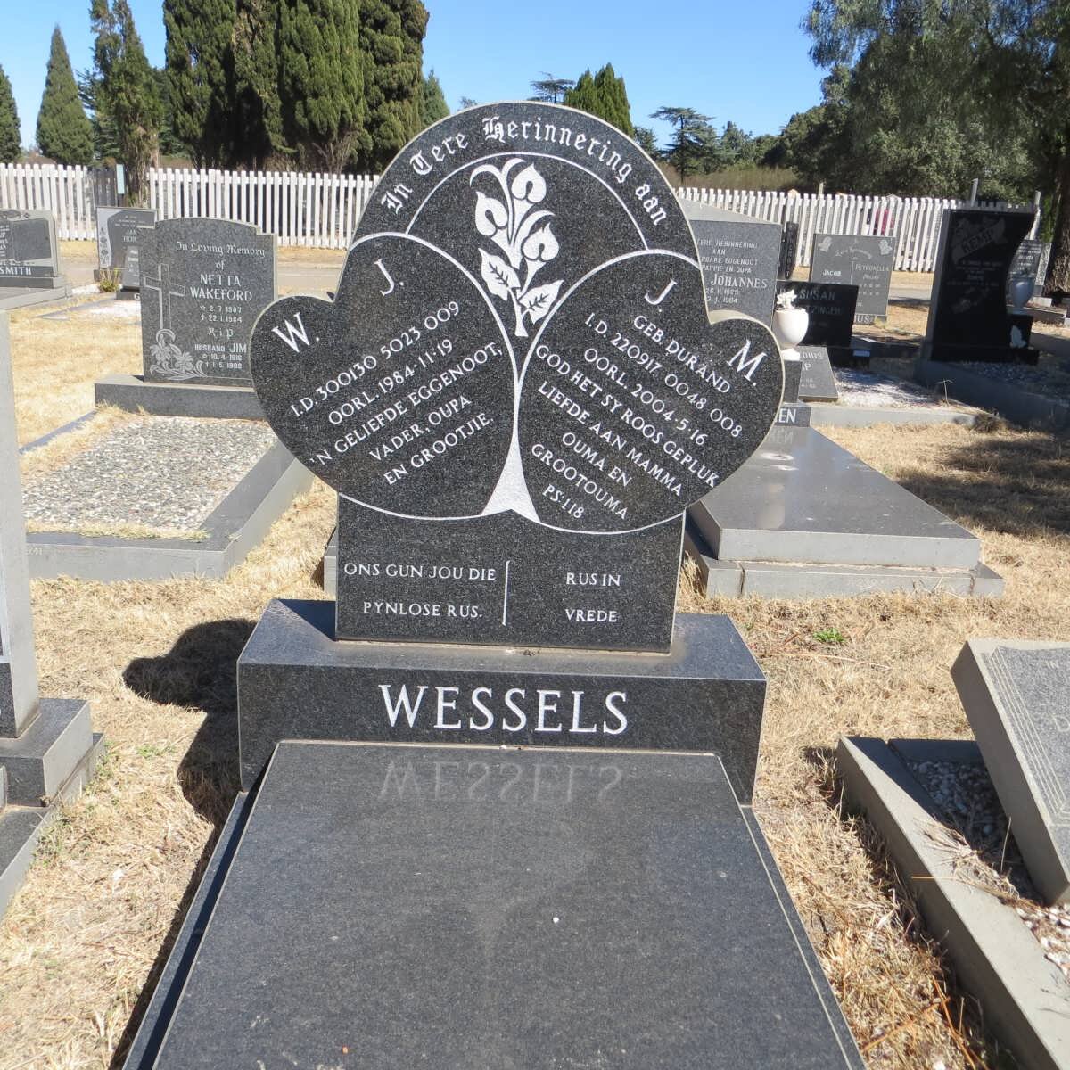 WESSELS W.J. 1930-1984 &amp; J.M. 1922-2004