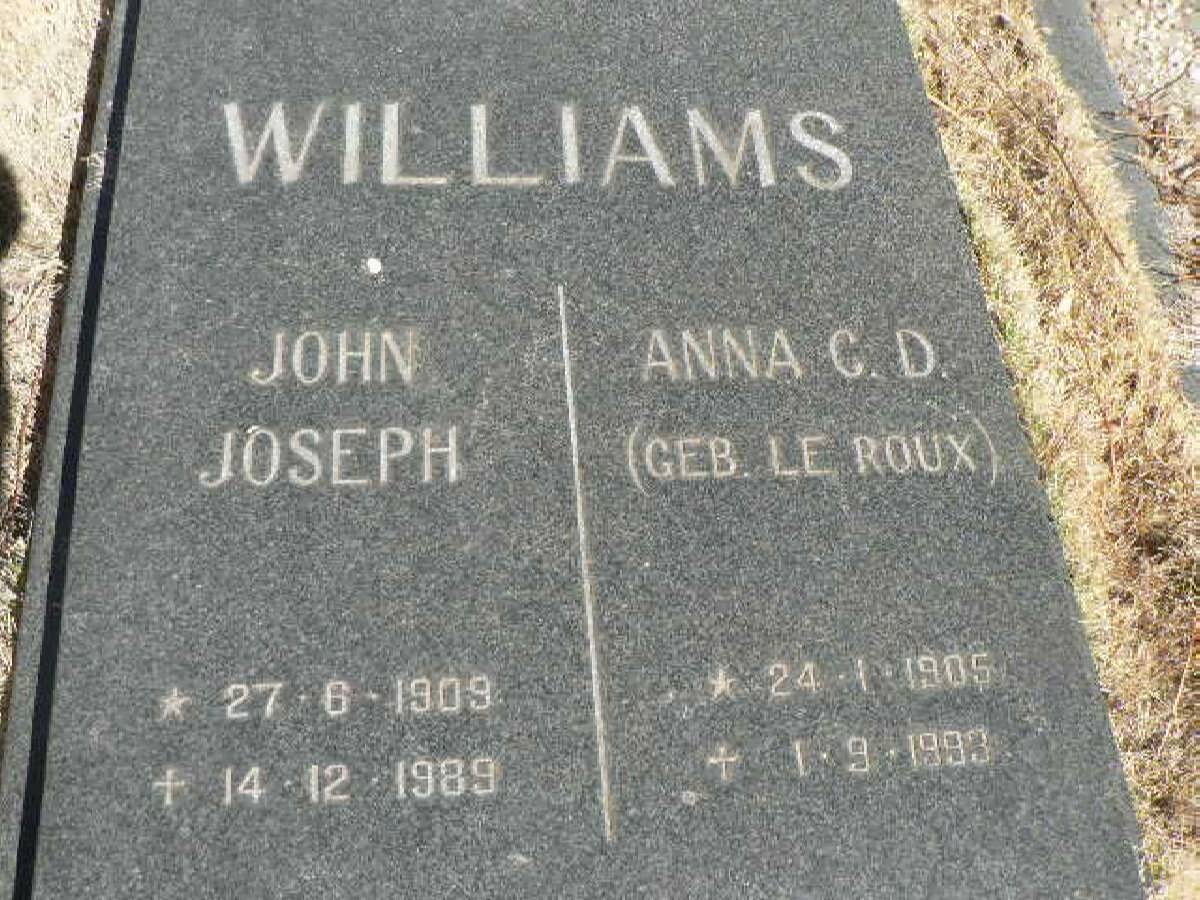 WILLIAMS John Joseph 1909-1989 &amp; Anna C.D. LE ROUX 1905-1993