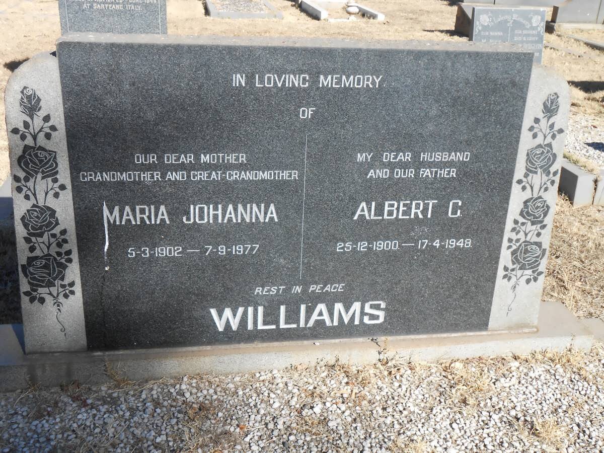 WILLIAMS Albert C. 1900-1948 &amp; Maria Johanna 1902-1977
