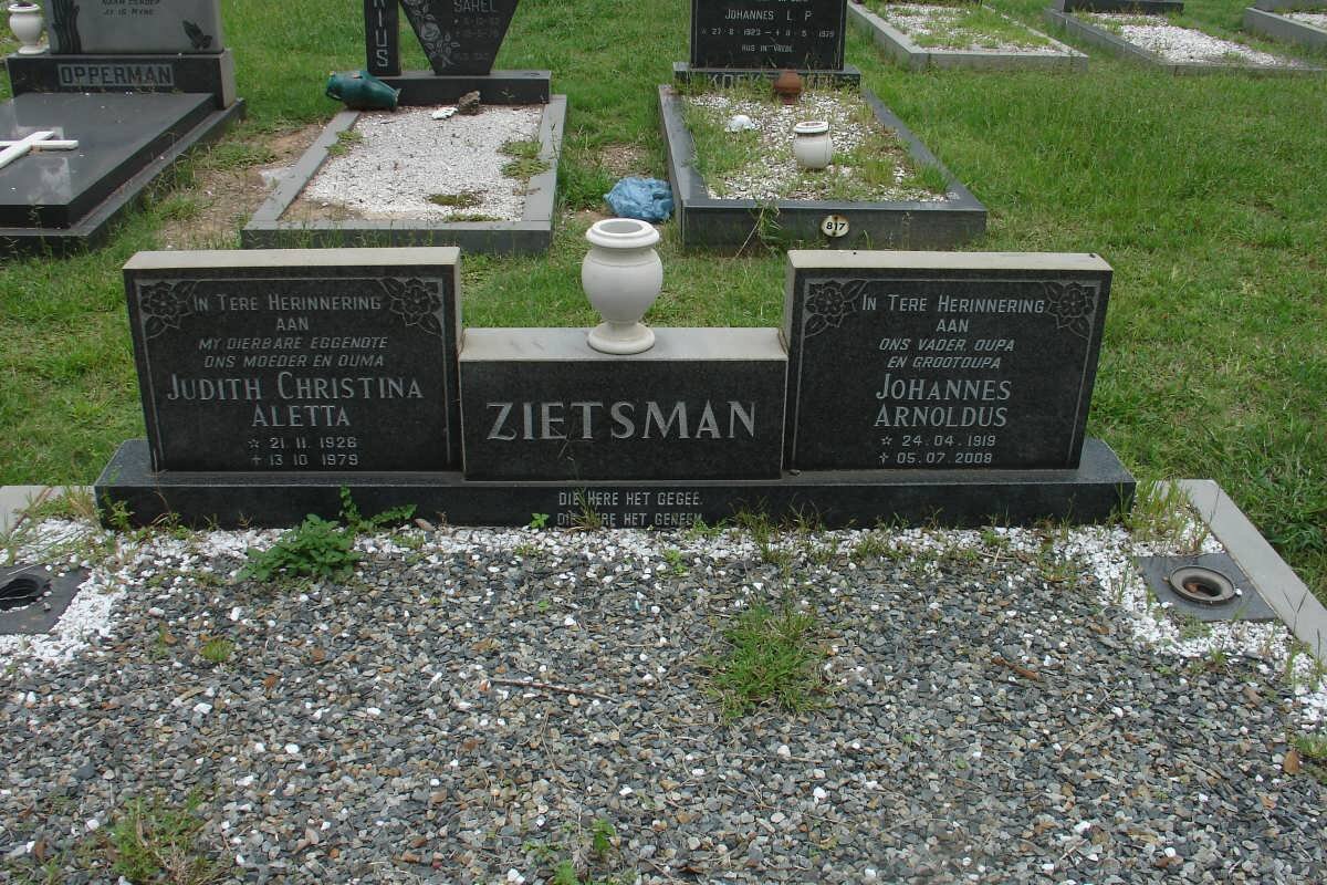 ZIETZMAN Johannes Arnoldus 1919-2008 &amp; Judith Christina Aletta 1926-1979