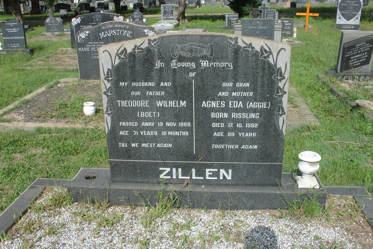 ZILLEN Theodore Wilhelm -1969 &amp; Agnes Eda RISSLING -1992