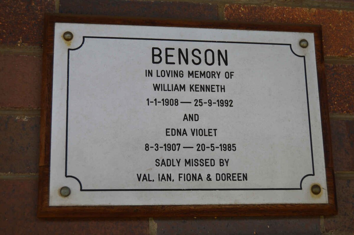 BENSON William Kenneth 1908-1992 &amp; Edna Violet 1907-1985