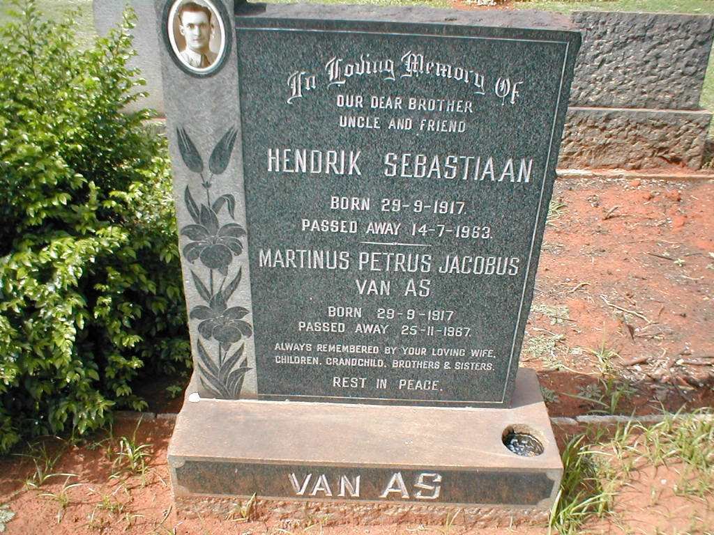 AS Hendrik Sebastiaan, van 1917-1963 ::  VAN AS Martinus Petrus Jacobus 1917-1967